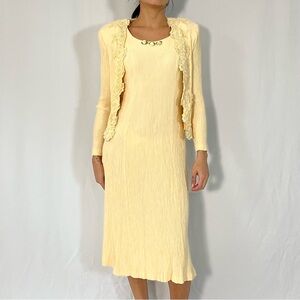 Lavande Vintage Jacket and Dress Coord Set Yellow Midi Crinkle